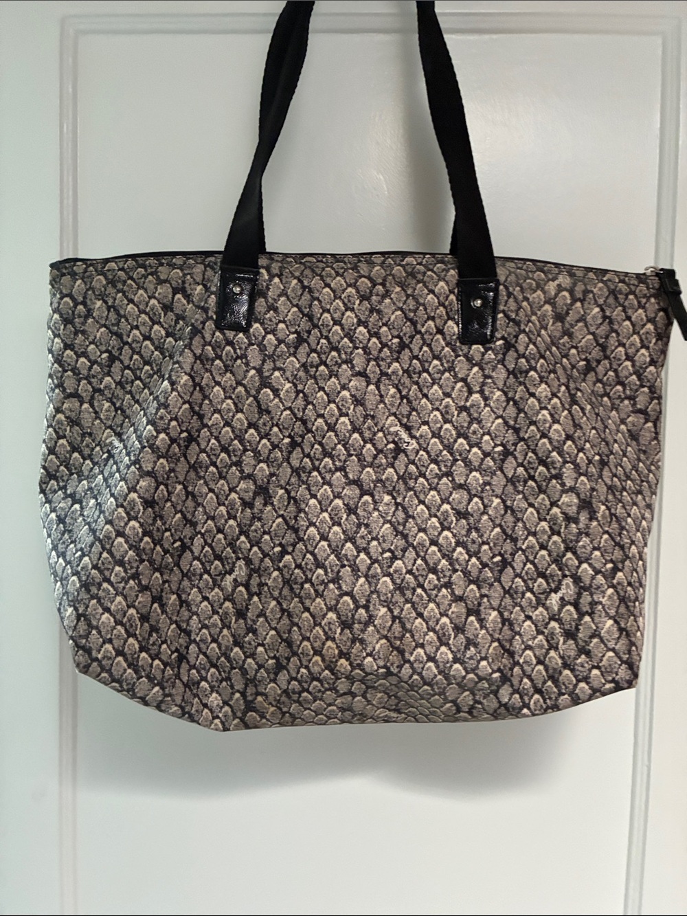 Coach Metallic Snake-Print Tote in Black and Silver Tones - Picture 3 of 4
